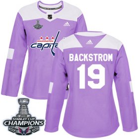Wholesale Cheap Adidas Capitals #19 Nicklas Backstrom Purple Authentic Fights Cancer Stanley Cup Final Champions Women\'s Stitched NHL Jersey