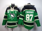 Wholesale Cheap Penguins #87 Sidney Crosby Green St. Patrick's Day McNary Lace Hoodie Stitched NHL Jersey
