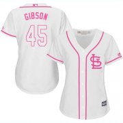 Wholesale Cheap Cardinals #45 Bob Gibson White/Pink Fashion Women's Stitched MLB Jersey