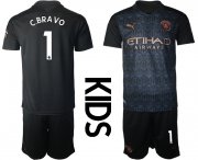 Wholesale Cheap Youth 2020-2021 club Manchester City away black 1 Soccer Jerseys