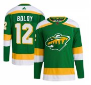 Wholesale Cheap Men's Minnesota Wild #12 Matt Boldy Green 2022-23 Reverse Retro Stitched Jersey