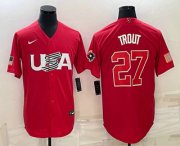 Wholesale Cheap Men's USA Baseball #27 Mike Trout 2023 Red World Classic Stitched Jersey