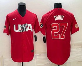 Wholesale Cheap Men\'s USA Baseball #27 Mike Trout 2023 Red World Classic Stitched Jersey