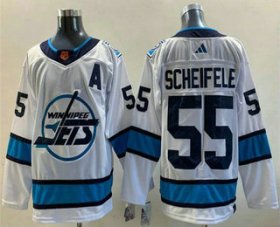 Wholesale Cheap Men\'s Winnipeg Jets #55 Mark Scheifele White 2022 Reverse Retro Stitched Jersey