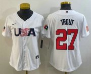 Wholesale Cheap Women's USA Baseball #27 Mike Trout 2023 White World Classic Replica Stitched Jerseys