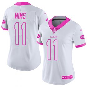 Wholesale Cheap Nike Jets #11 Denzel Mim White/Pink Women\'s Stitched NFL Limited Rush Fashion Jersey
