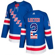 Wholesale Cheap Adidas Rangers #2 Brian Leetch Royal Blue Home Authentic USA Flag Stitched NHL Jersey