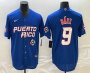 Wholesale Cheap Men's Puerto Rico Baseball #9 Javier Baez 2023 Blue World Baseball Classic Stitched Jersey