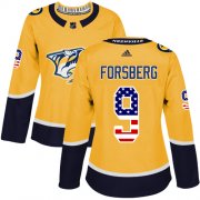 Wholesale Cheap Adidas Predators #9 Filip Forsberg Yellow Home Authentic USA Flag Women's Stitched NHL Jersey