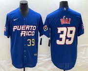 Wholesale Cheap Men's Puerto Rico Baseball #39 Edwin Diaz Number 2023 Blue World Baseball Classic Stitched Jersey