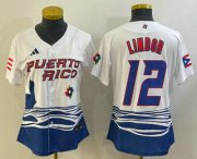 Wholesale Cheap Women's Puerto Rico Baseball #12 Francisco Lindor 2023 White World Classic Stitched Jerseys