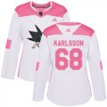 Wholesale Cheap Adidas Sharks #68 Melker Karlsson White/Pink Authentic Fashion Women's Stitched NHL Jersey