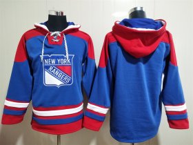 Wholesale Cheap Men\'s New York Rangers Blue Ageless Must Have Lace Up Pullover Blank Hoodie