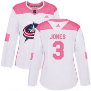 Wholesale Cheap Adidas Blue Jackets #3 Seth Jones White/Pink Authentic Fashion Women's Stitched NHL Jersey