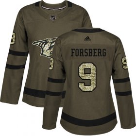 Wholesale Cheap Adidas Predators #9 Filip Forsberg Green Salute to Service Women\'s Stitched NHL Jersey