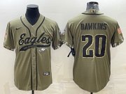 Wholesale Cheap Men's Philadelphia Eagles #20 Brian Dawkins Olive 2022 Salute To Service Cool Base Stitched Baseball Jersey