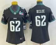 Wholesale Cheap Women's Philadelphia Eagles #62 Jason Kelce Limited Black Super Bowl LVII Vapor Jersey